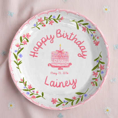 Pink and Blue Floral Plates Personalized Birthday Plate D311DZZ0
