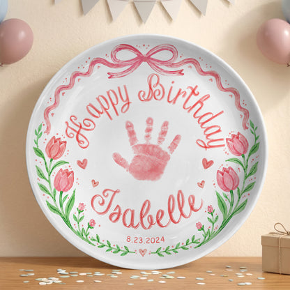 Baby Handprint Personalized Birthday Plate for Girl P727HZM0