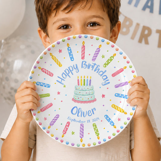 Rainbow Candle Confetti Cake Personalized Birthday Plate P617UUI0
