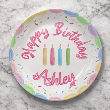 Pastel Candles and Rainbow Border Personalized Birthday Plate P225FQF0