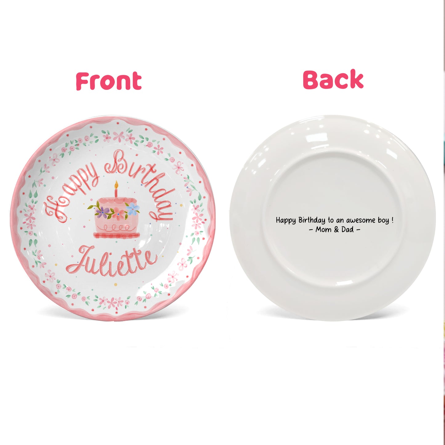 Pink Floral Cake Personalized Birthday Plate P228SJH0