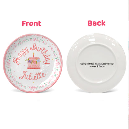 Pink Floral Cake Personalized Birthday Plate P228SJH0