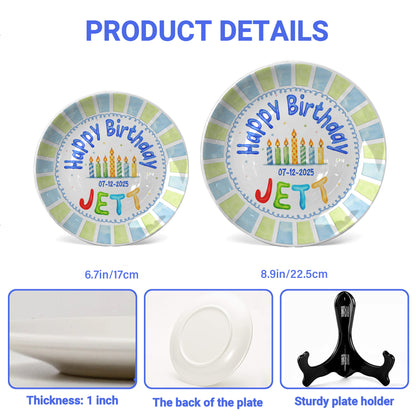 Striped Candle Personalized Birthday Plate P512JHT0