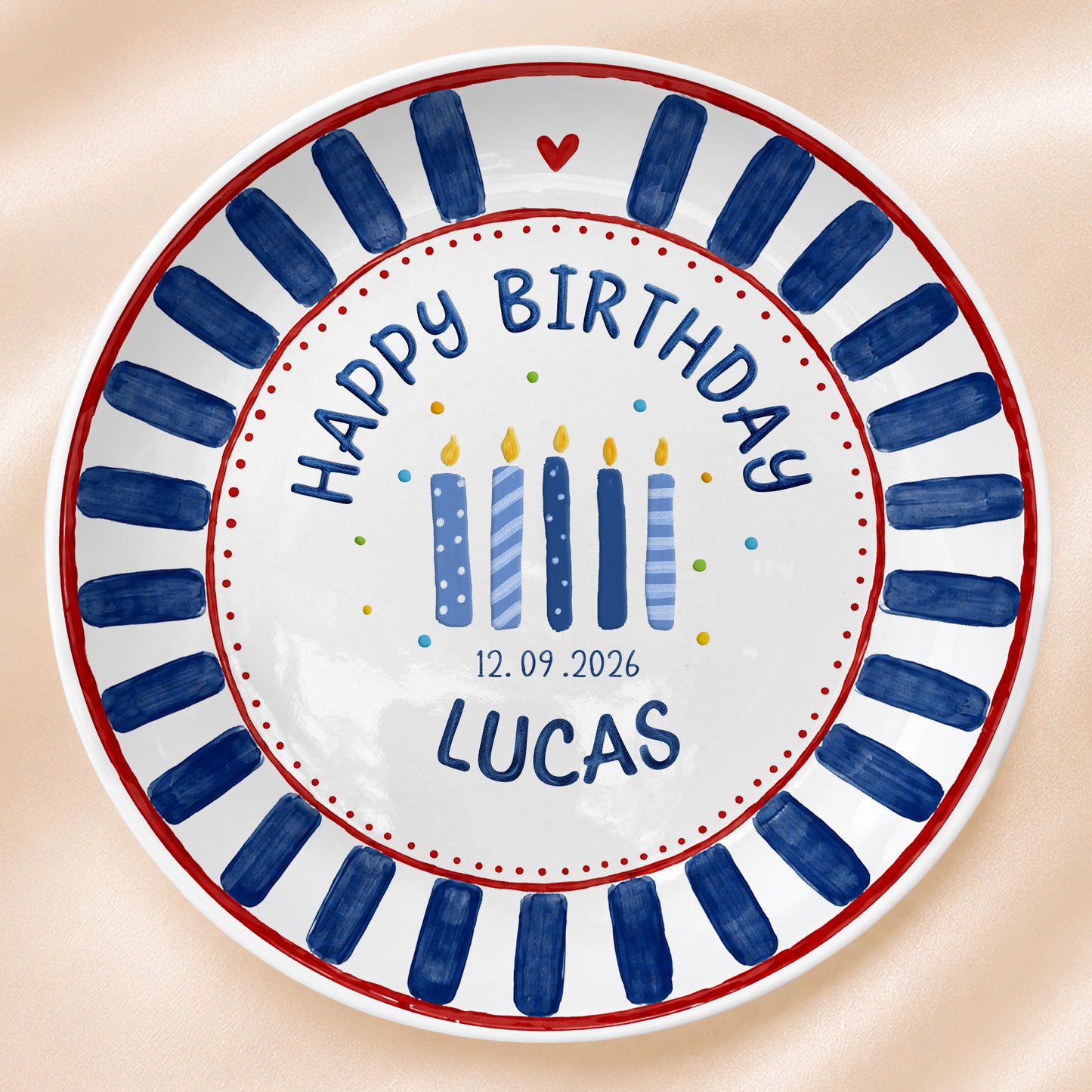 Blue Striped Birthday Candles Personalized Birthday Plate P626KF7TT