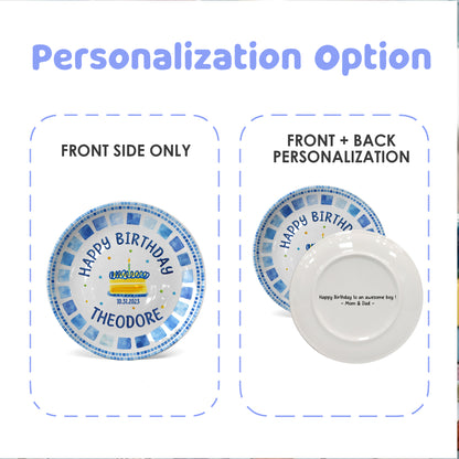 Blue Tile Border Cake Personalized Birthday Plate P228QZD0