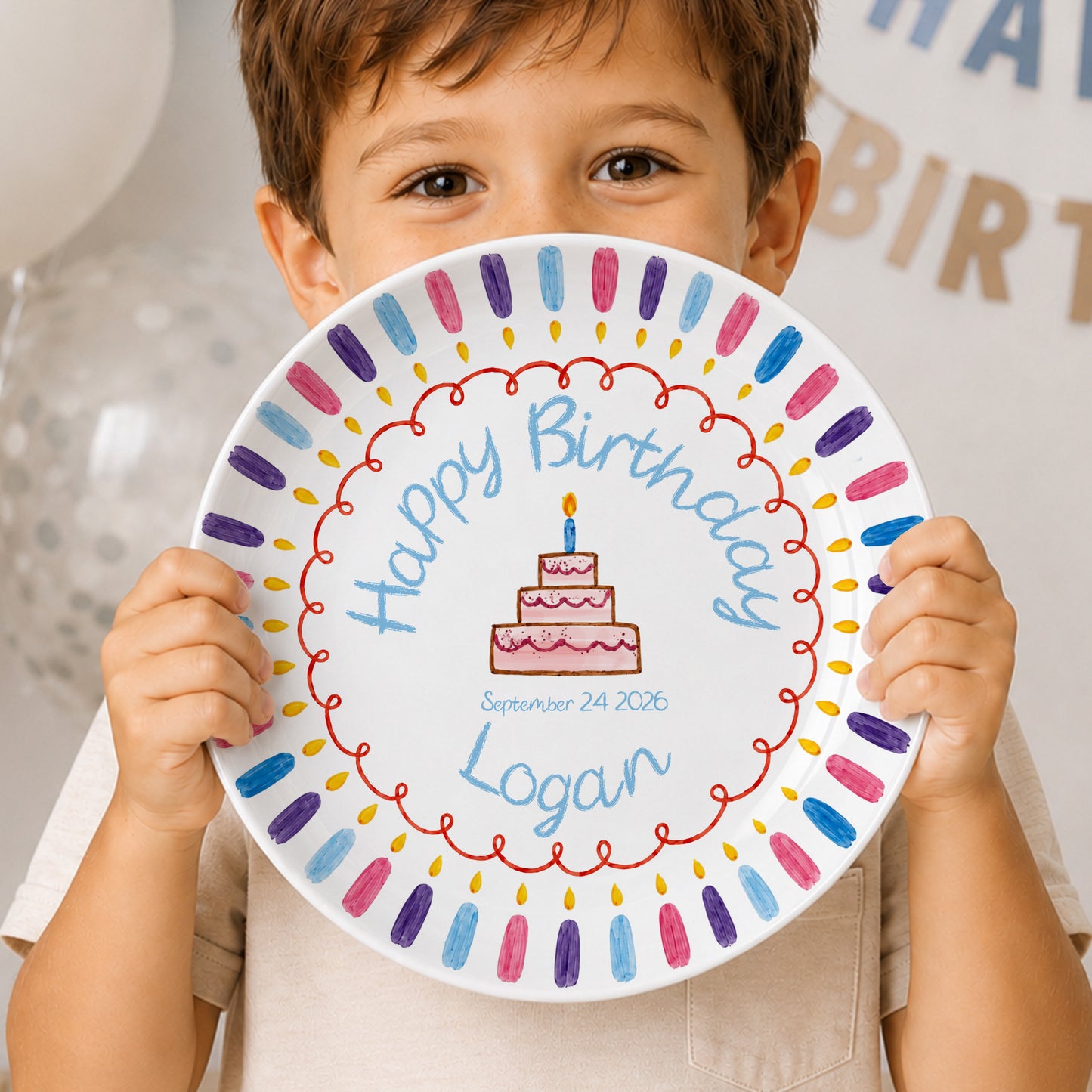 Colorful Candle Border Cake Personalized Birthday Plate D528ZCH0