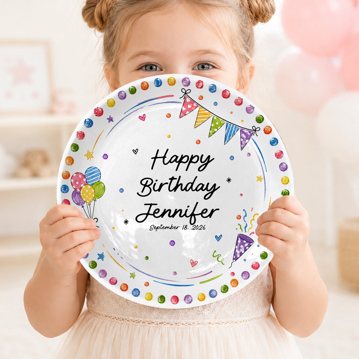 Colorful Party Border Personalized Birthday Plate P526I800