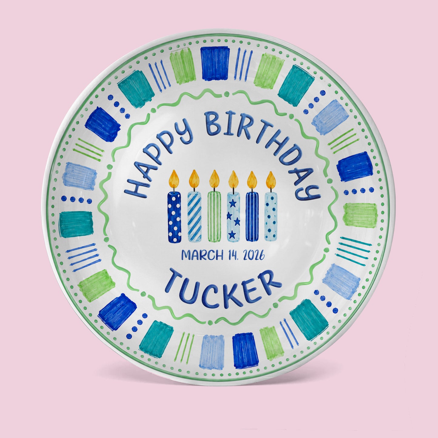 Blue Candle Birthday Tradition Personalized Birthday Plate for Boy P622QHO0