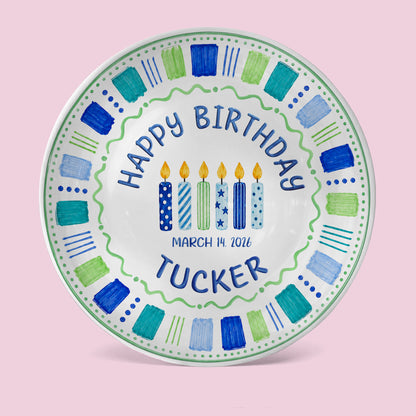 Blue Candle Birthday Tradition Personalized Birthday Plate for Boy P622QHO0