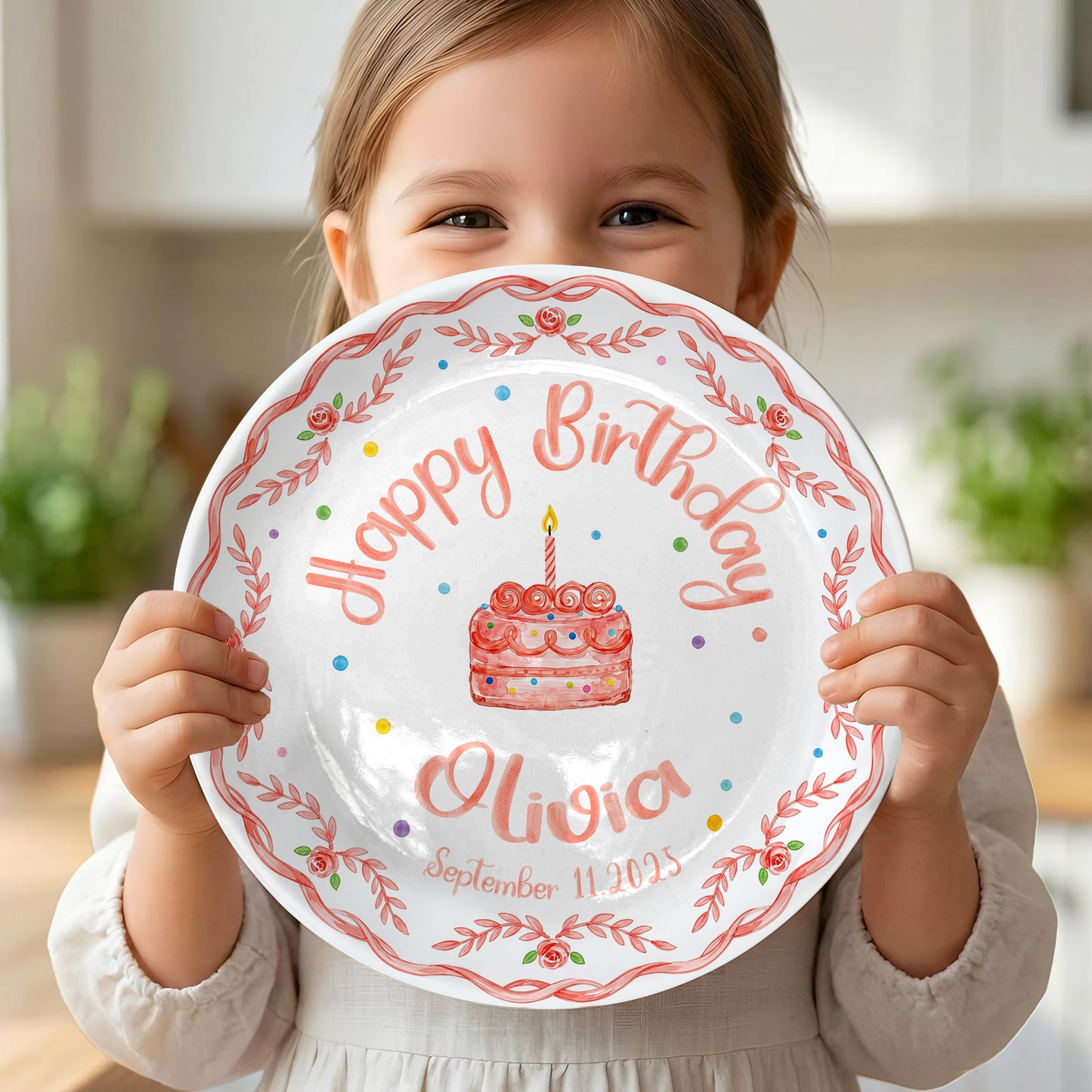 Coral Rose Cake Personalized Birthday Plate P417BXK0