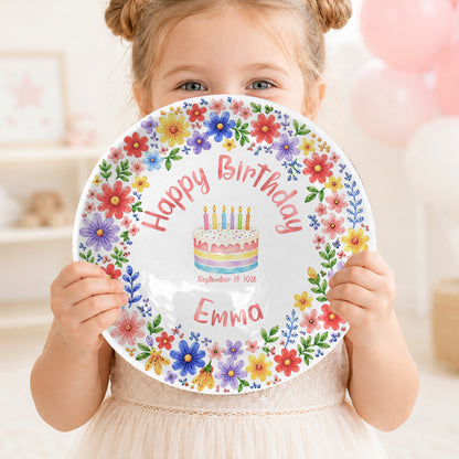 Custom Name Floral Birthday Cake Personalized Birthday Plate for Kids P619KWJ0