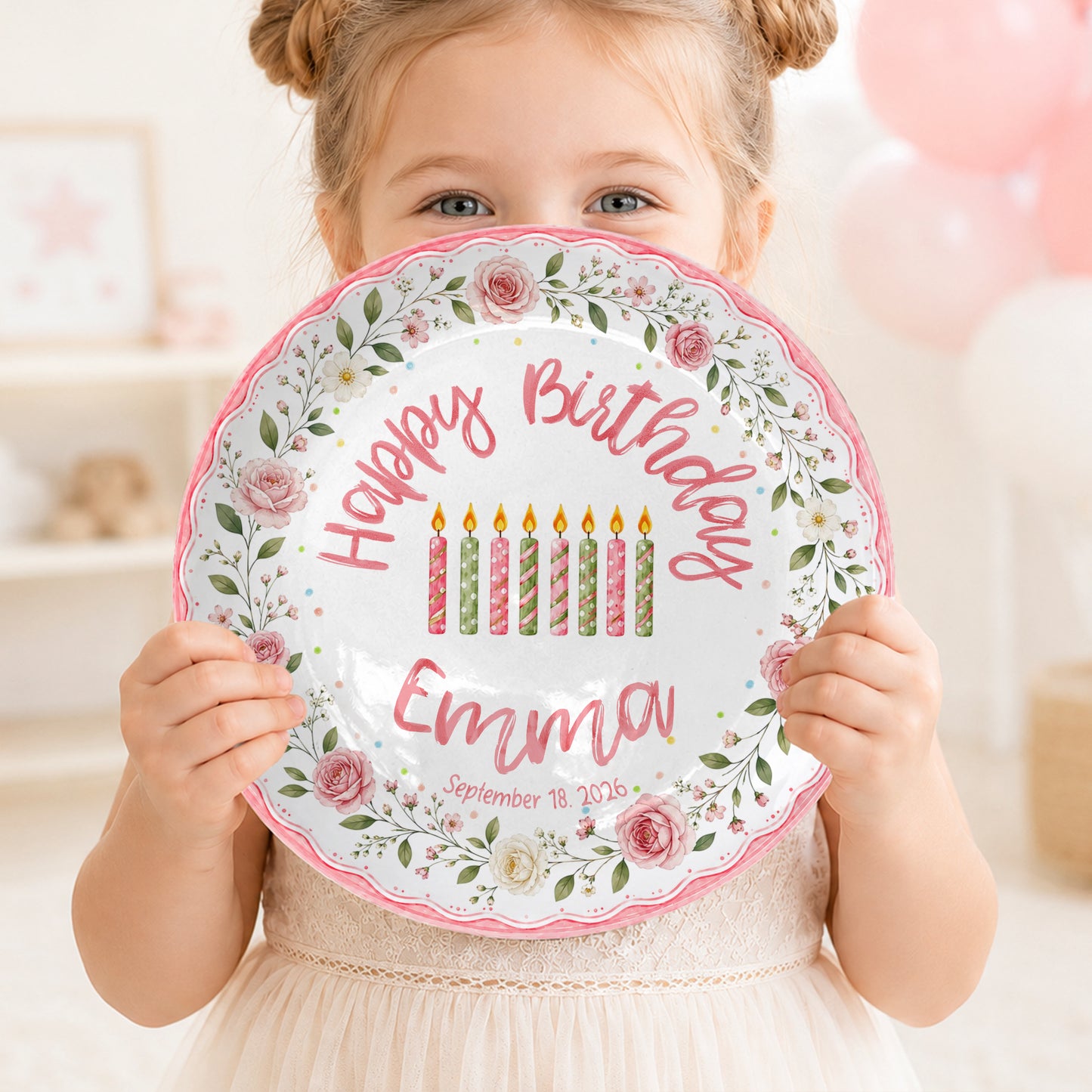 Pink Floral Birthday Keepsake Personalized Birthday Plate for Girl P620HCV0