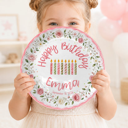 Pink Floral Birthday Keepsake Personalized Birthday Plate for Girl P620HCV0