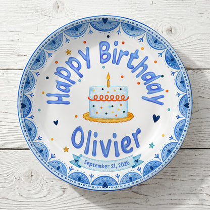 Blue Cake Celebration Personalized Birthday Plate for Kids P620NVN0