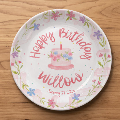 Floral Cake with Blush Border Personalized Birthday Plate P29SK70