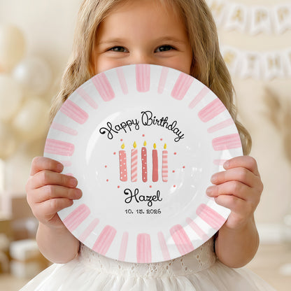 Pink Stripe Personalized Birthday Plate P46DI00