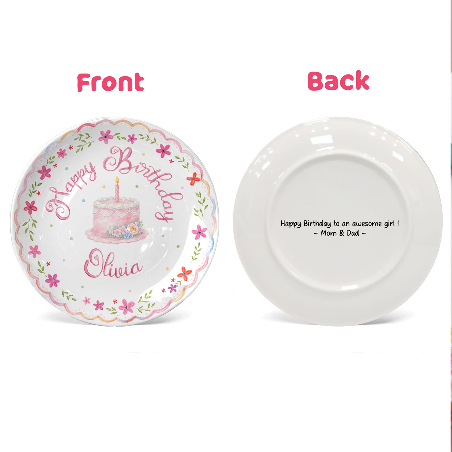 Pink Floral Scallop Personalized Birthday Plate P226GZM0