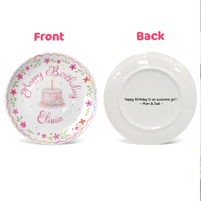 Pink Floral Scallop Personalized Birthday Plate P226GZM0
