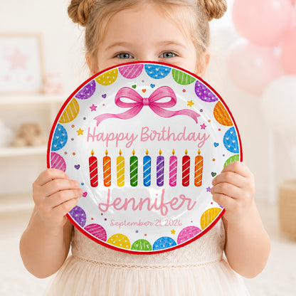 Happy Birthday Rainbow Candles Keepsake Personalized Birthday Plate for Kids P619T3J0