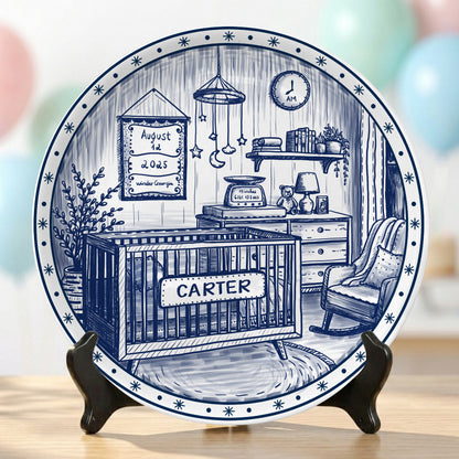 Custom Newborn Keepsake Personalized Baby Birth Plate, Name Stats Nursery Decor P820OIX0