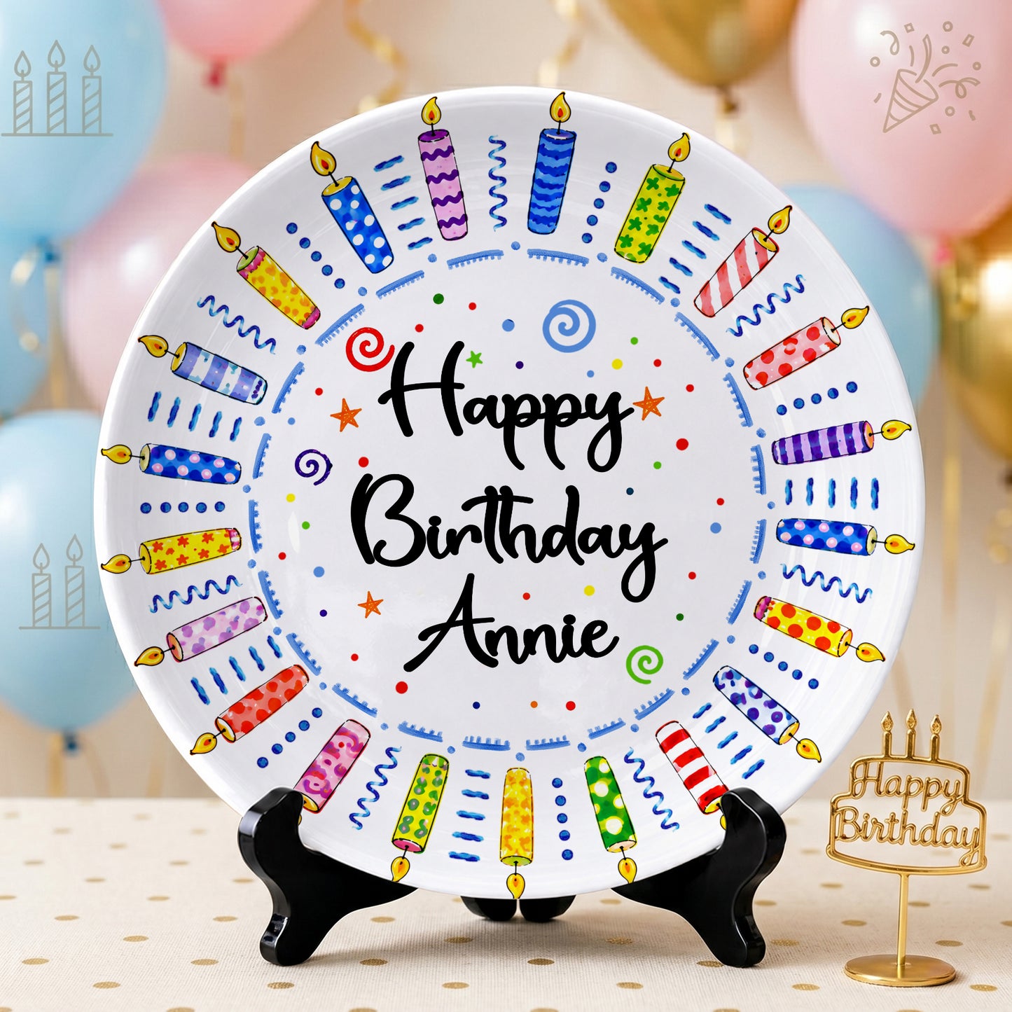 Colorful Birthday Candles Personalized Birthday Plate for Kids P619TMD0