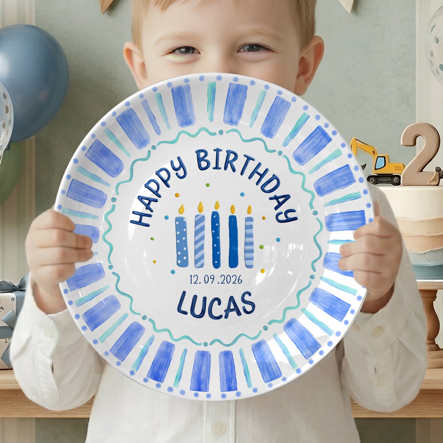 Blue Striped Candles Personalized Birthday Plate P46KBS0