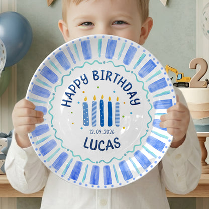 Blue Striped Candles Personalized Birthday Plate P46KBS0
