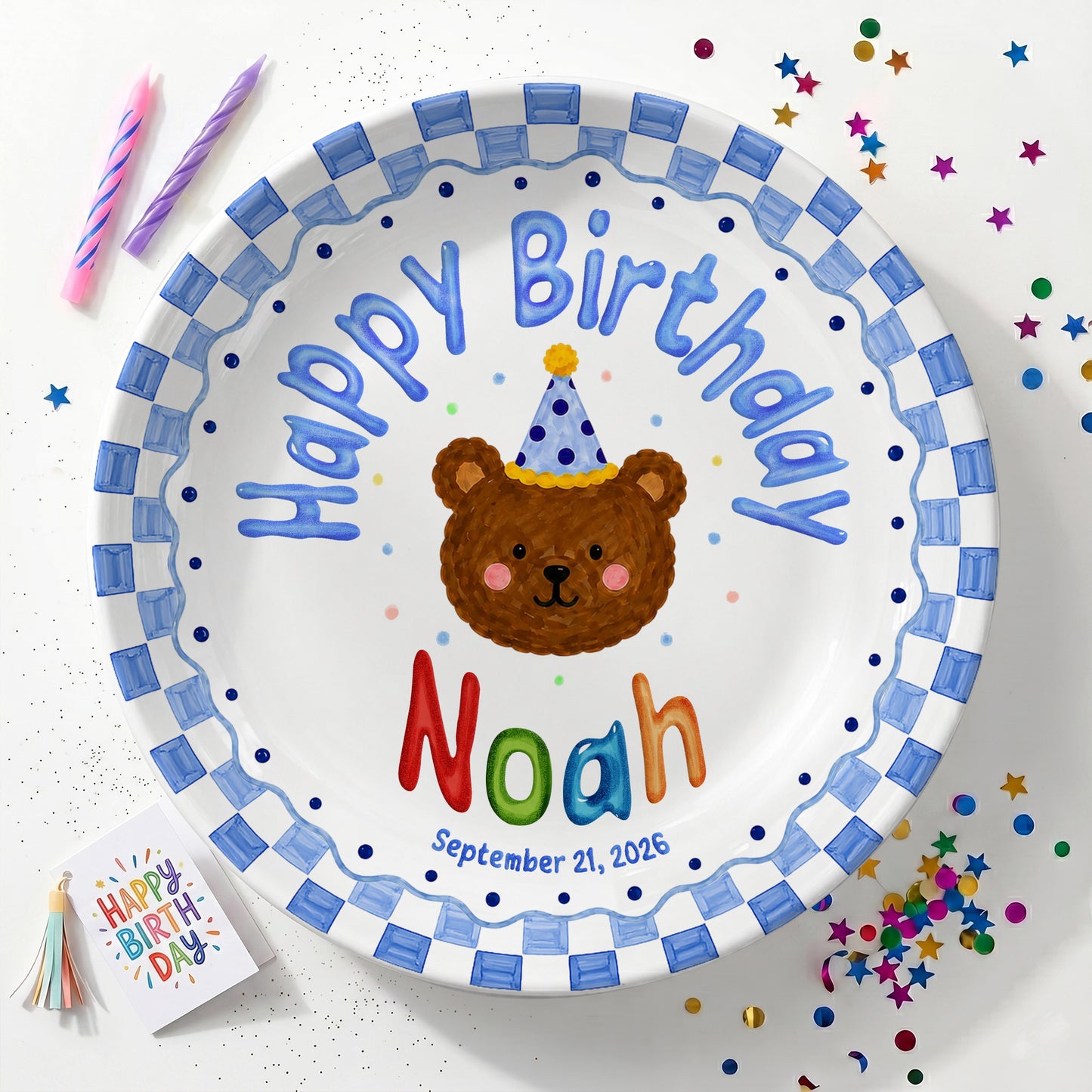 Cute Teddy Bear Birthday Keepsake Personalized Birthday Plate for Kids P6225SU0