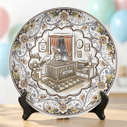 Vintage Floral Newborn Birth Stats Custom Name Ceramic Personalized Birthday Plate P820YFH0