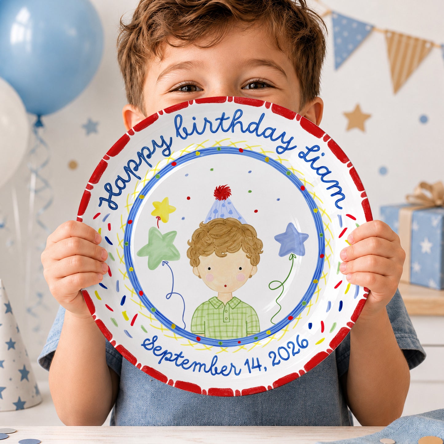 Party Boy Portrait Personalized Birthday Plate P611H1D0