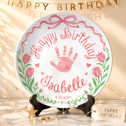Baby Handprint Personalized Birthday Plate for Girl P727HZM0