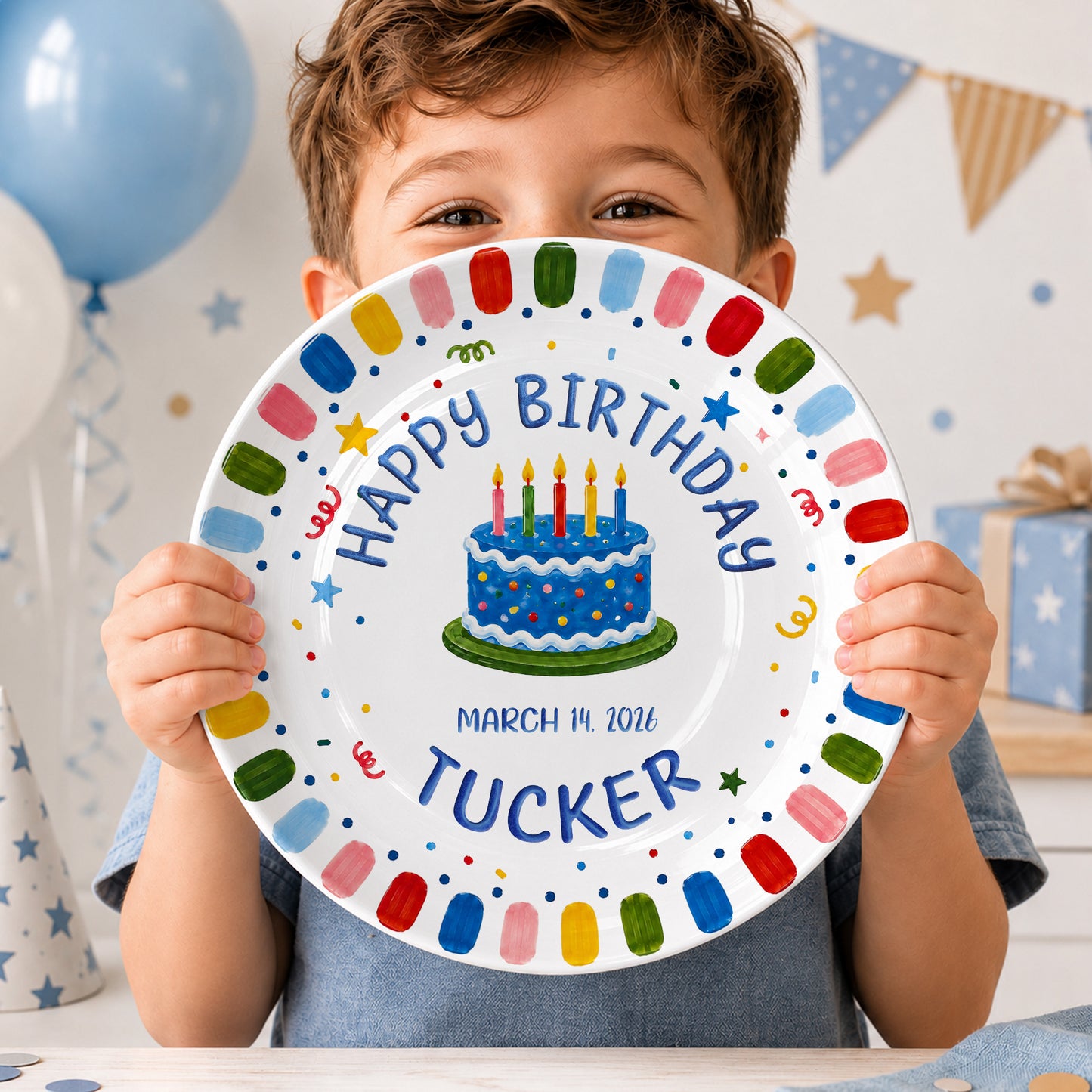 Rainbow Confetti Birthday Cake Personalized Birthday Plate P528OTA0