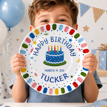 Rainbow Confetti Birthday Cake Personalized Birthday Plate P528OTA0