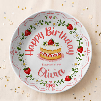 Pink Strawberry Birthday Keepsake Personalized Birthday Plate P73MUO0