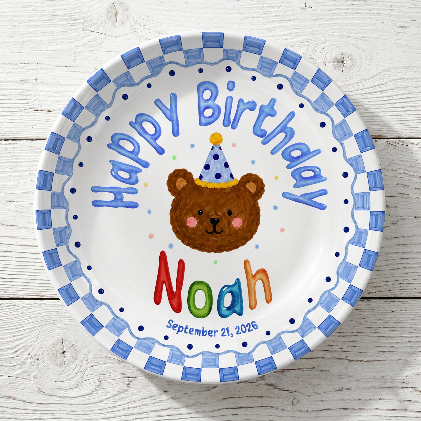Cute Teddy Bear Birthday Keepsake Personalized Birthday Plate for Kids P6225SU0