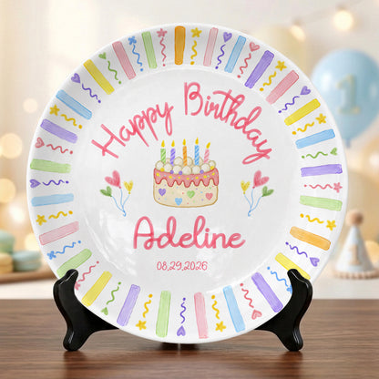 Colorful Kids Birthday Cake Custom Name Keepsake Personalized Birthday Plate Party Decor Gift P818HUN0
