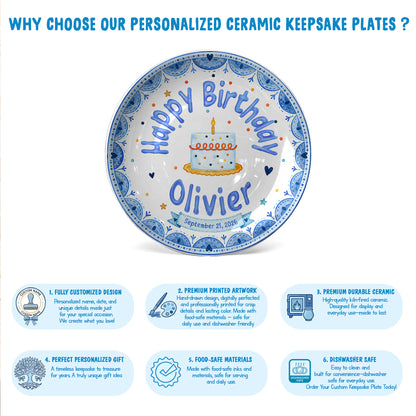 Blue Cake Celebration Personalized Birthday Plate for Kids P620NVN0