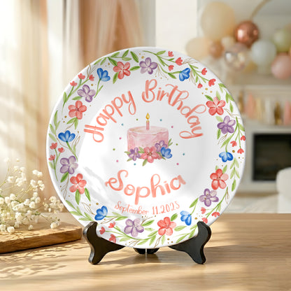 Colorful Floral Cake Personalized Birthday Plate for Girls P417GEG0