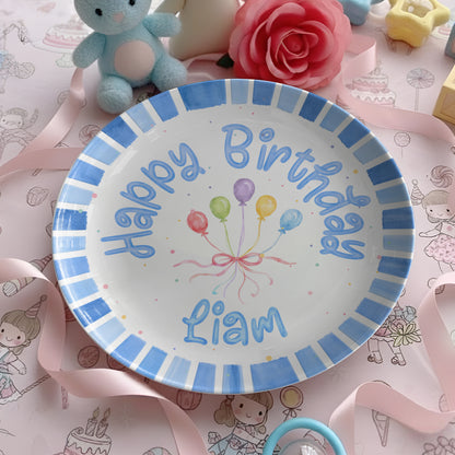 Blue Striped Balloon Personalized Birthday Plate P225XBR0