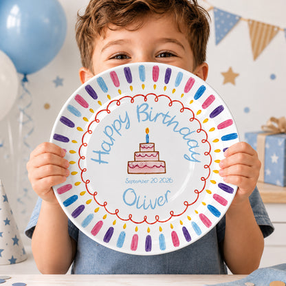 Colorful Candle Border Cake Personalized Birthday Plate D528ZCH0