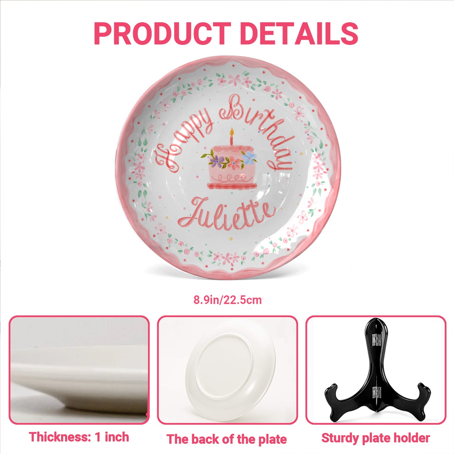 Pink Floral Cake Personalized Birthday Plate P228SJH0