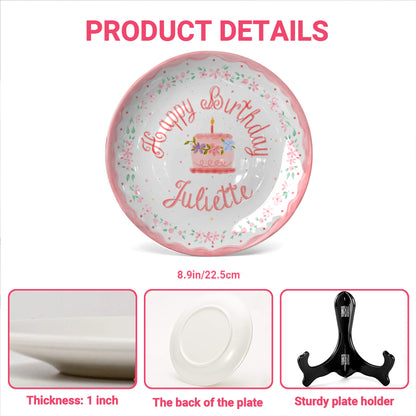 Pink Floral Cake Personalized Birthday Plate P228SJH0