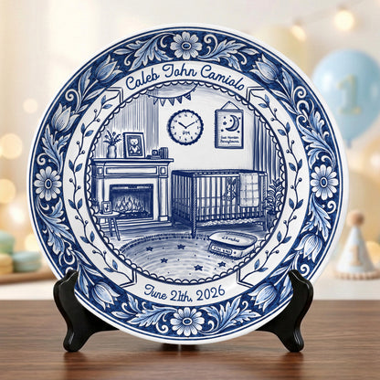 Delft Blue Newborn Birth Stats Custom Keepsake Personalized Birthday Plate P820UMN0
