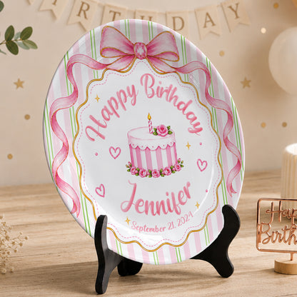 Pink Bow Personalized Birthday Plate for Girls, Custom Birthday Keepsake Gift P730PBN0