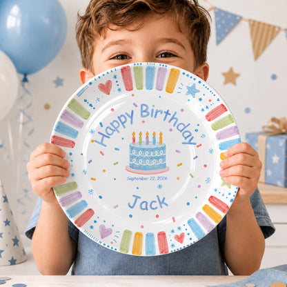 Blue Cake and Colorful Border Cake Personalized Birthday Plate P611K5R0