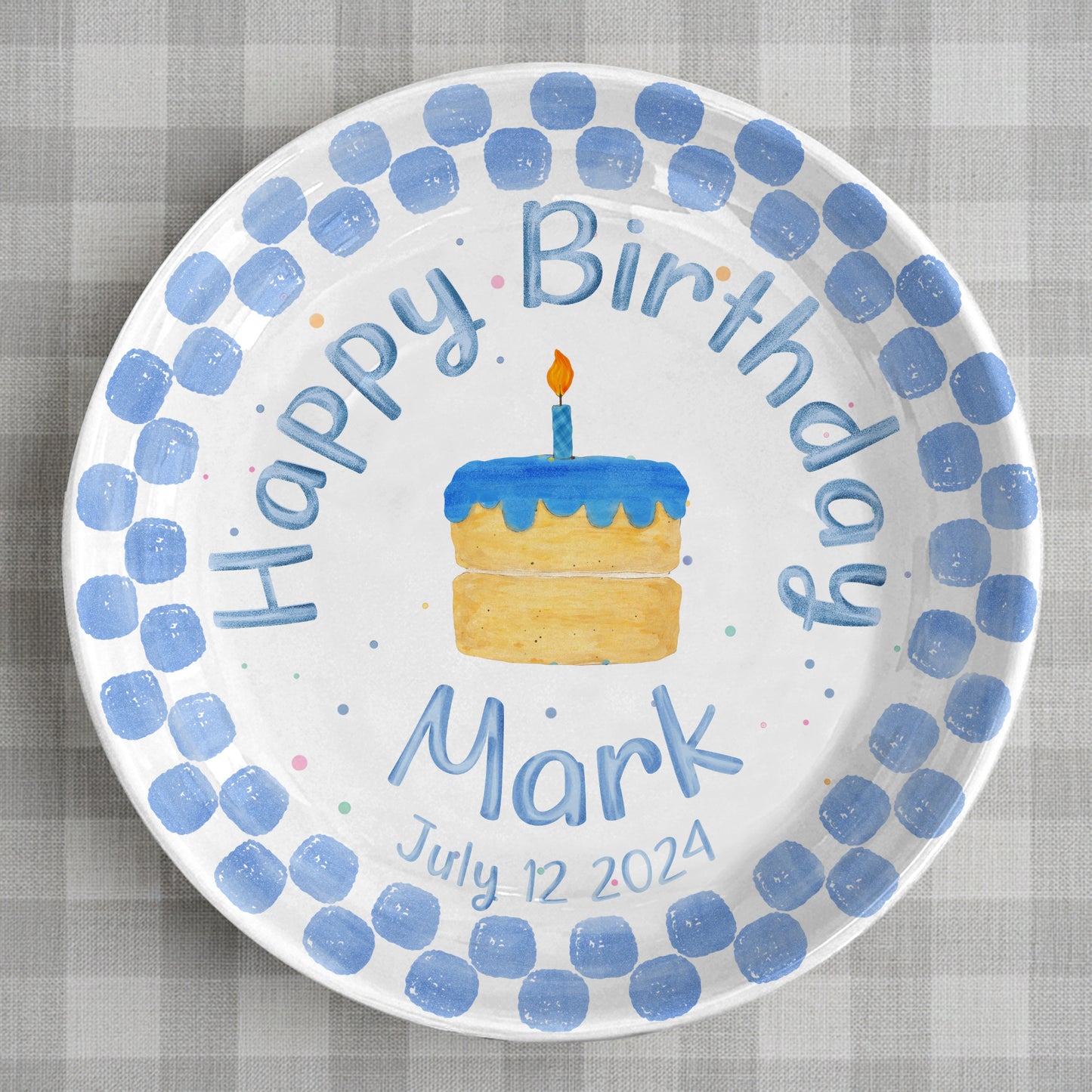 Blue Dot Cake Personalized Birthday Plate P31751E0