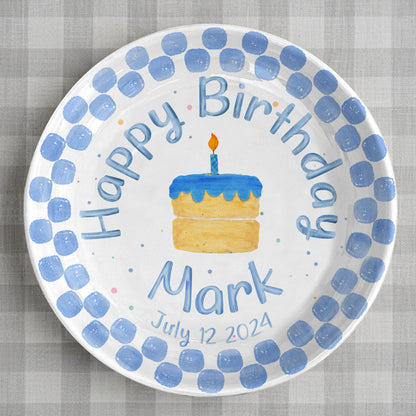 Blue Dot Cake Personalized Birthday Plate P31751E0