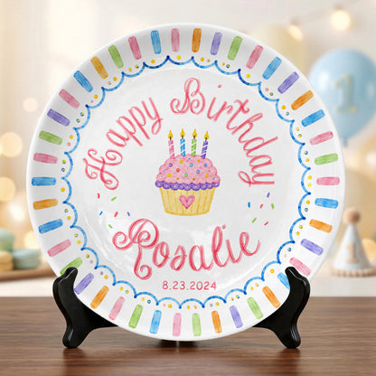 Colorful Cupcake Personalized Birthday Plate for Kids First Birthday Gift P814R8W0