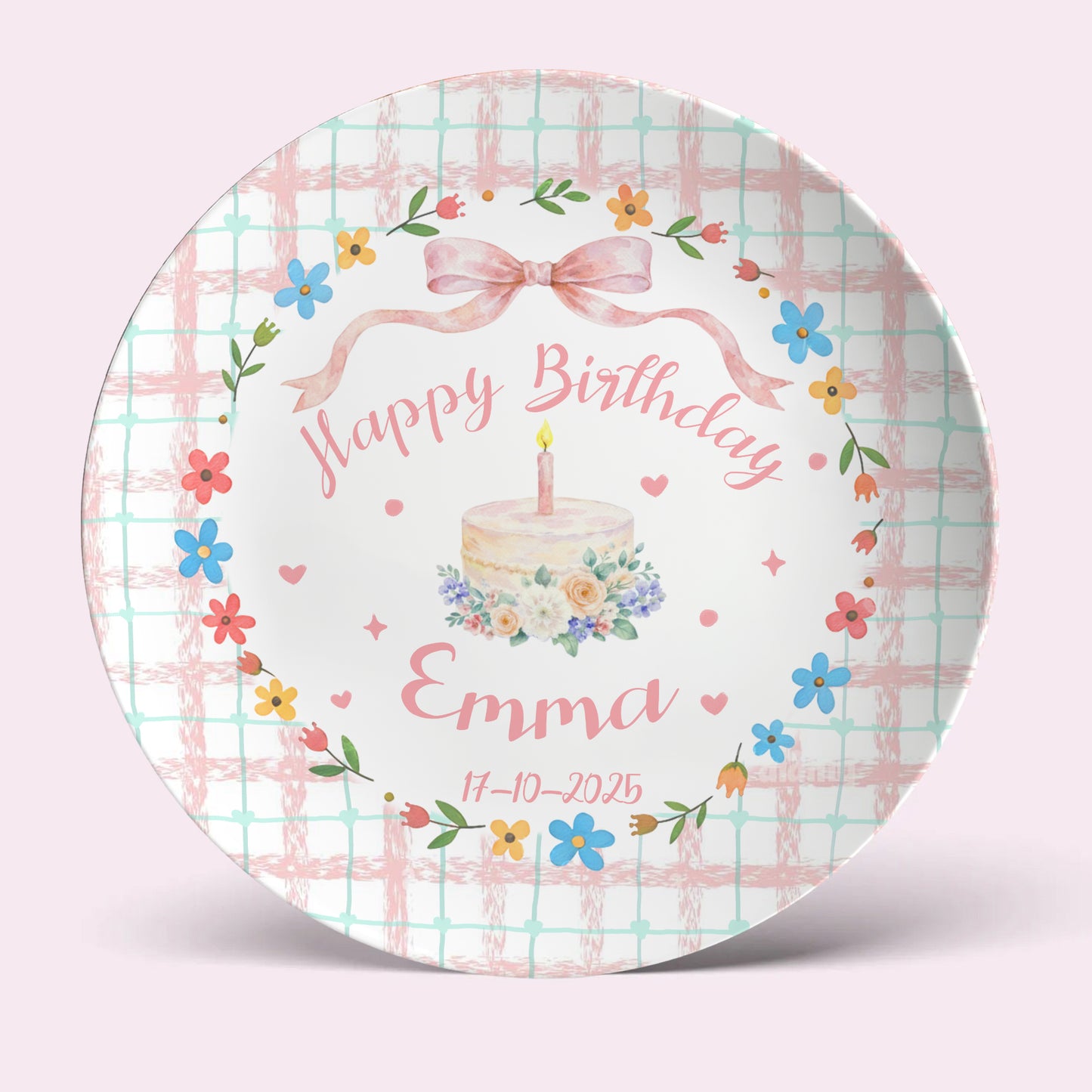 Pastel Gingham Personalized Birthday Plate P13Y0I0