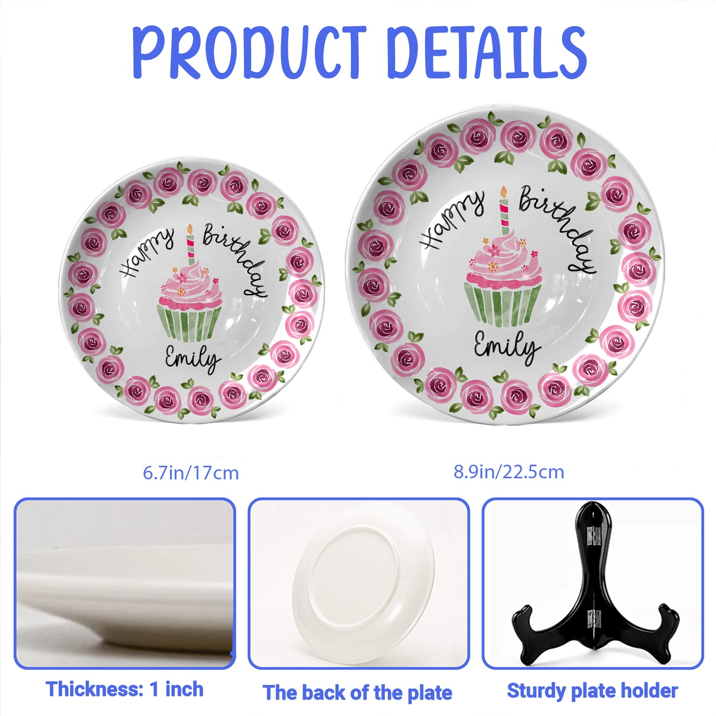 Pink Rose Cupcake Birthday Keepsake Personalized Birthday Plate P626IC7TT